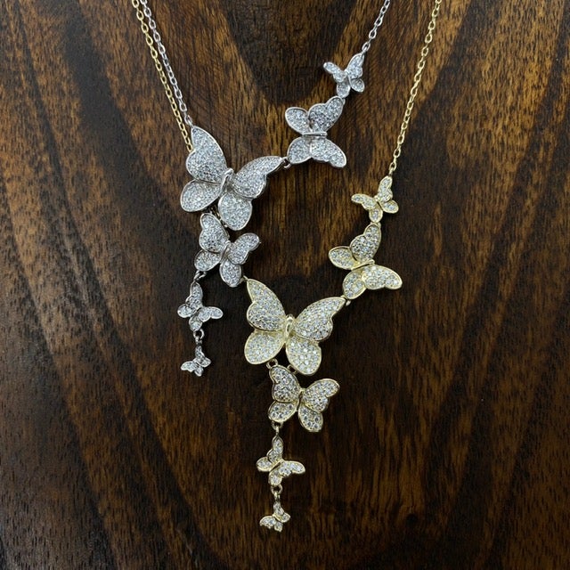 Kaleidoscope of butterflies Y necklace - sterling silver, gold vermeil
