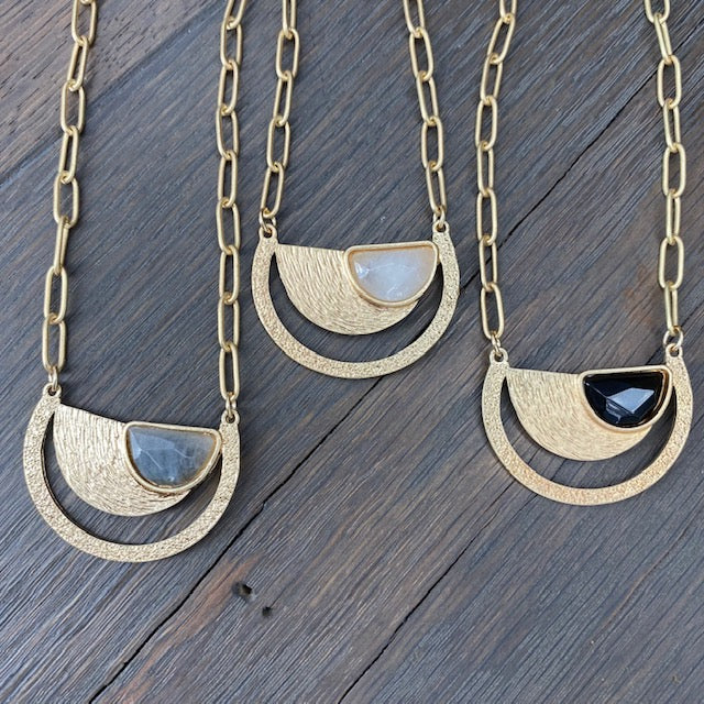 Crescent moon and gemstone "moon phases" necklace - brushed gold