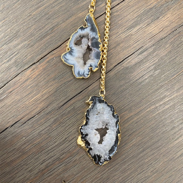 Geode slice toggle Y necklace - gold tone