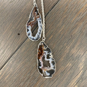 Geode slice toggle Y necklace - silver