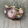 Agate geode slice and druzy cuff bracelet - gold - Renee Piatt Collection