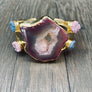 Agate geode slice and druzy cuff bracelet - gold - Renee Piatt Collection