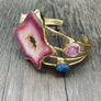 Agate geode slice and druzy cuff bracelet - gold - Renee Piatt Collection