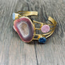 Agate geode slice and druzy cuff bracelet - gold - Renee Piatt Collection