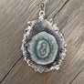 Amethyst/jasper stalactite slice Flower necklace - silver - Renee Piatt Collection