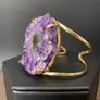 Amethyst/Jasper stalactite slice prong set cuff - gold - Renee Piatt Collection
