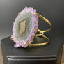 Amethyst/Jasper stalactite slice prong set cuff - gold - Renee Piatt Collection