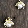 Baby bee stud earrings with faux pearl belly - silver, gold - Renee Piatt Collection