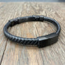 Braided vegan leather “H” accent bracelet - gunmetal - Renee Piatt Collection