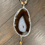 Brown and ivory agate slice necklace with shell horn - silver - Renee Piatt Collection