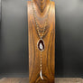 Brown and ivory agate slice necklace with shell horn - silver - Renee Piatt Collection
