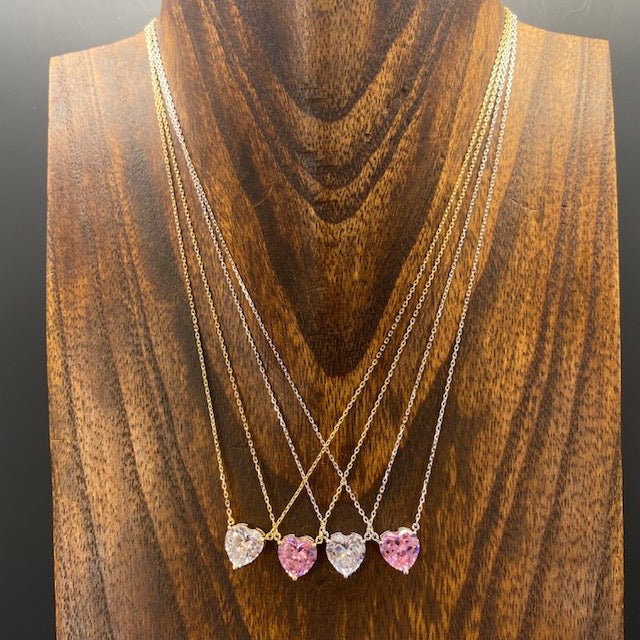 Dazzling large cz heart necklace - silver, gold - Renee Piatt Collection