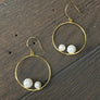 Double faux pearl balancing hoop earrings - silver and gold - Renee Piatt Collection