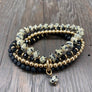 Gemstone and wood beaded bracelet set - gold tone - Renee Piatt Collection