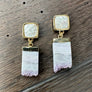 Gemstone post and amethyst slice drop earrings - gold - Renee Piatt Collection