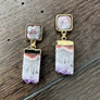 Gemstone post and amethyst slice drop earrings - gold - Renee Piatt Collection