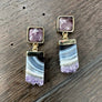Gemstone post and amethyst slice drop earrings - gold - Renee Piatt Collection