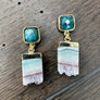 Gemstone post and amethyst slice drop earrings - gold - Renee Piatt Collection
