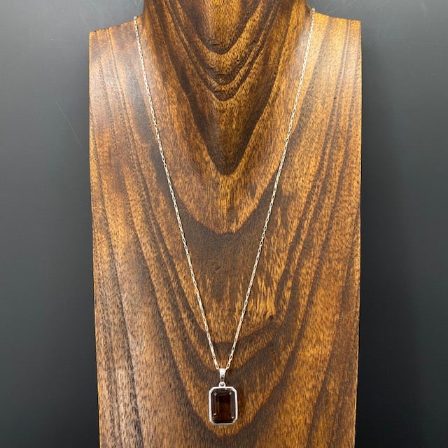 Gemstone rectangle pendant necklace - sterling silver – Renee