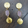 Hammered coin and druzy drop earrings - gold - Renee Piatt Collection