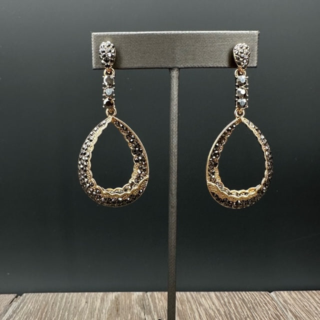 Inside out drop hoop grey pavé earrings - gold tone, silver tone