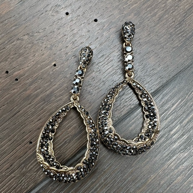 Inside out drop hoop grey pavé earrings - gold tone, silver tone