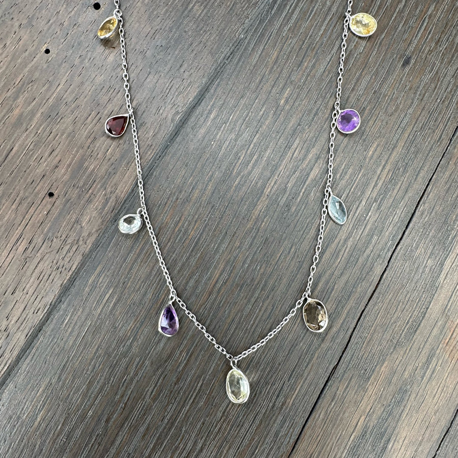 Dangling geometric multi cz necklace - sterling silver, gold vermeil