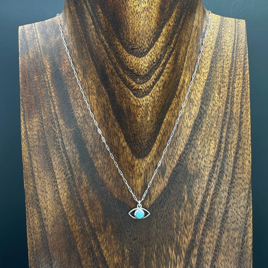 Larimar protective eye chain necklace - silver