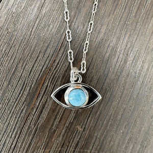 Larimar protective eye chain necklace - silver