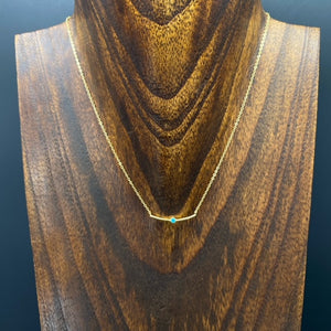 Tiny dainty gold bar with turquoise accent necklace - gold vermeil