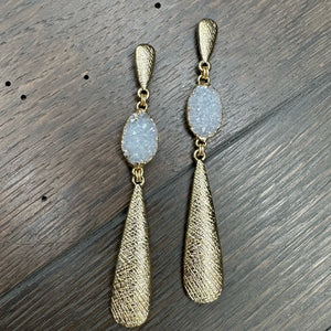 Textured metal accent earrings with druzy inserts - gold tone