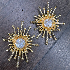 Supernova freshwater pearl stud earrings - gold tone