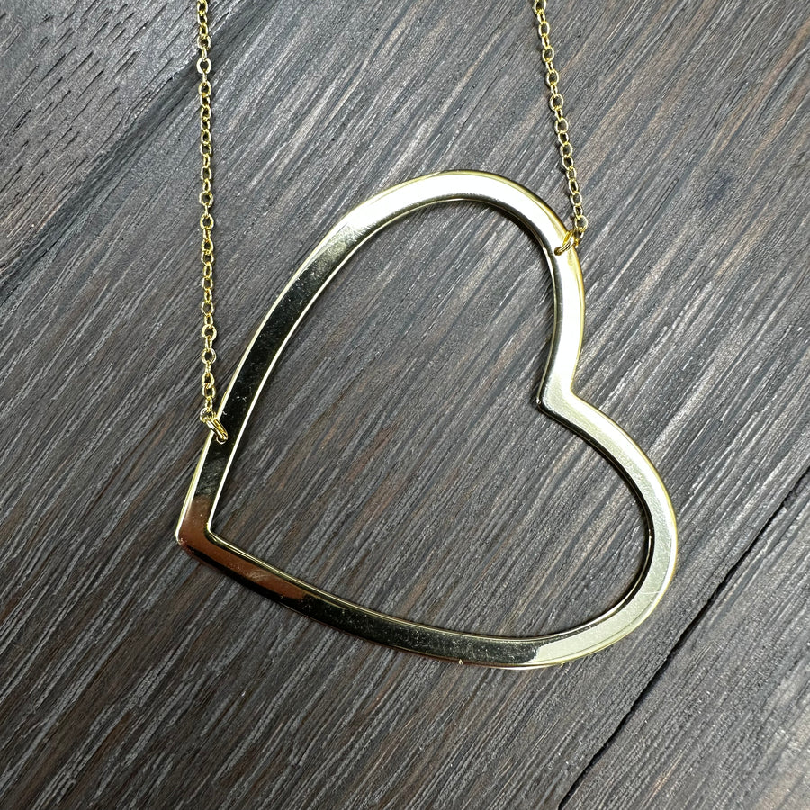 Heart outline statement necklace - sterling silver, gold vermeil
