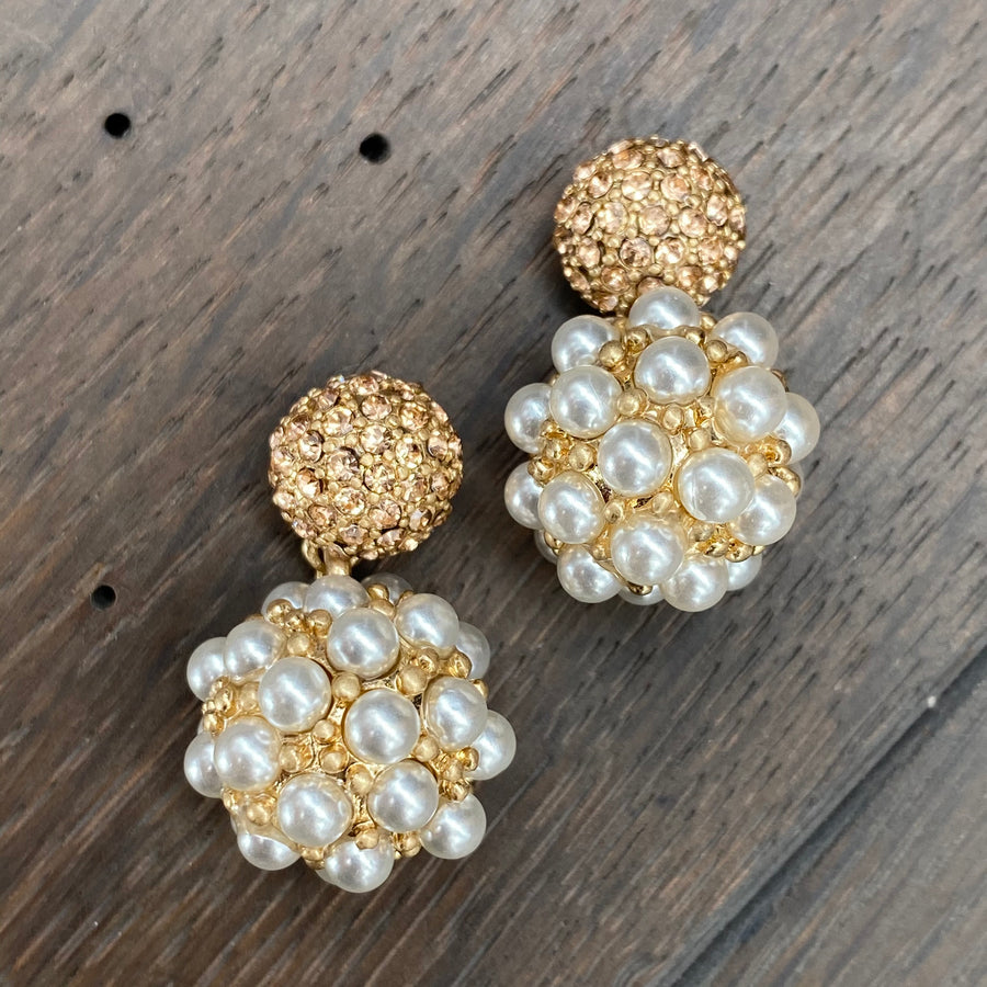 Faux pearl cluster dangle earrings - rose gold