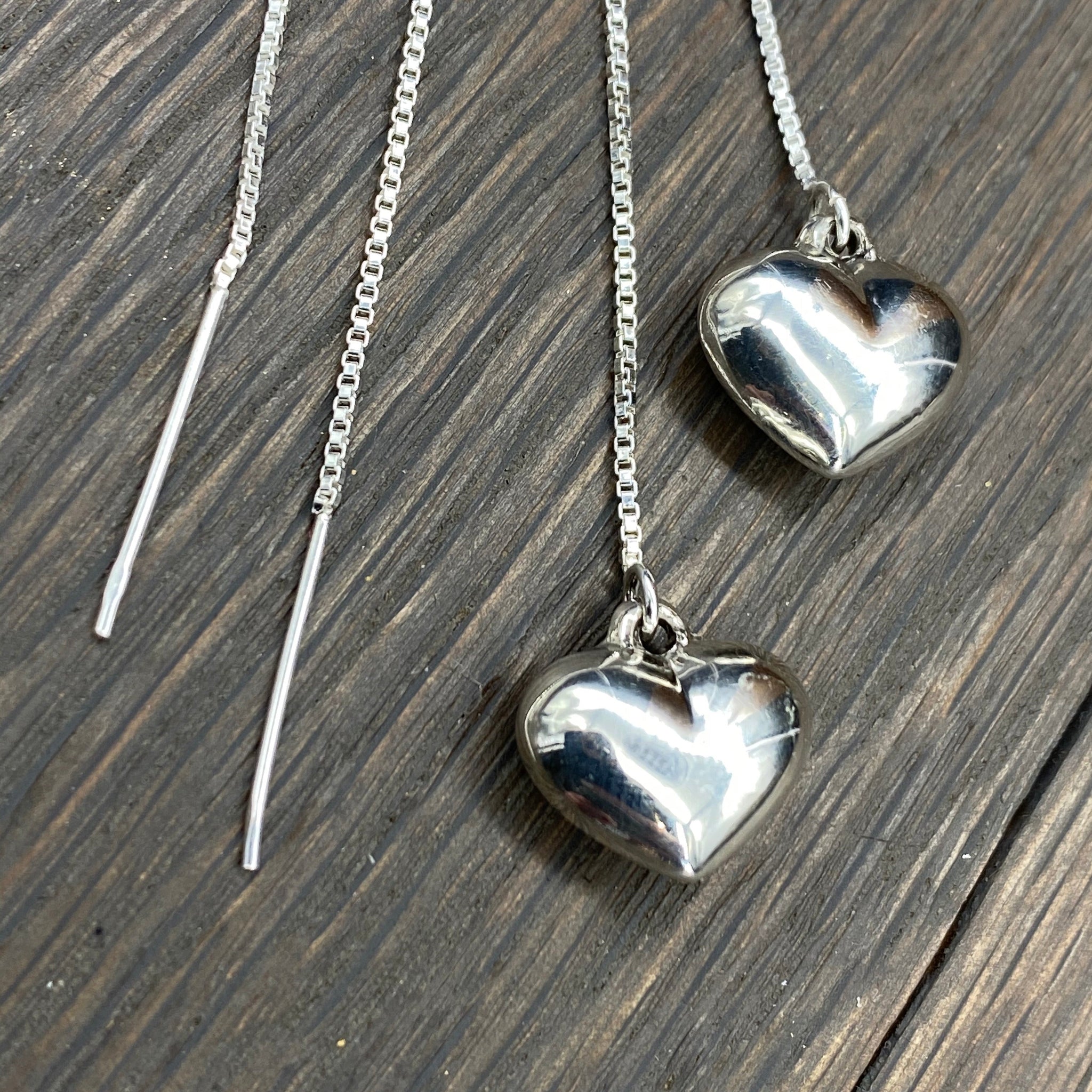 PAVE PUFFY HEART EARRINGS- SILVER