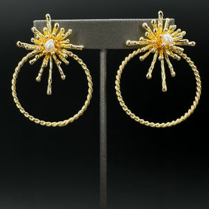 Freshwater pearl door knocker earrings - gold