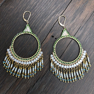 Beaded chandelier earrings - antique gold