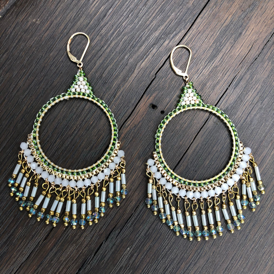 Beaded chandelier earrings - antique gold