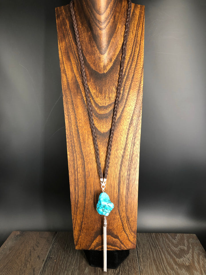 PREORDER - Braided leather necklace with turquoise nugget