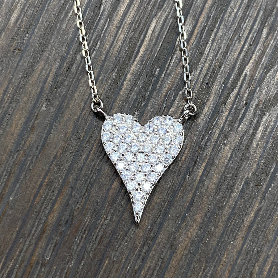Small heart pavé cz heart necklace - sterling silver, gold vermeil