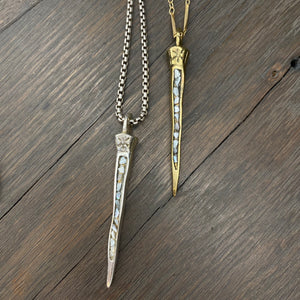 Rocker chic mother of pearl spear necklace - antique silver, brass