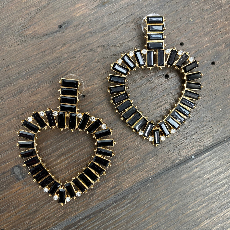 Abstract heart cz baguette earrings - gold