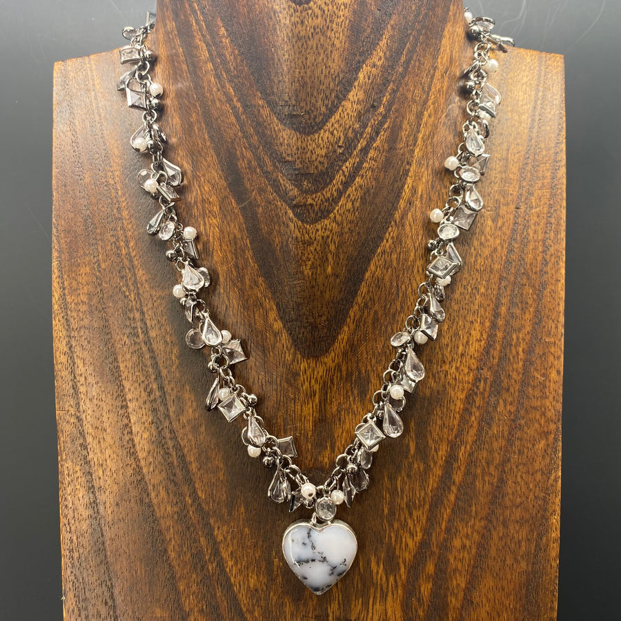 Dendritic opal charm style necklace - gunmetal