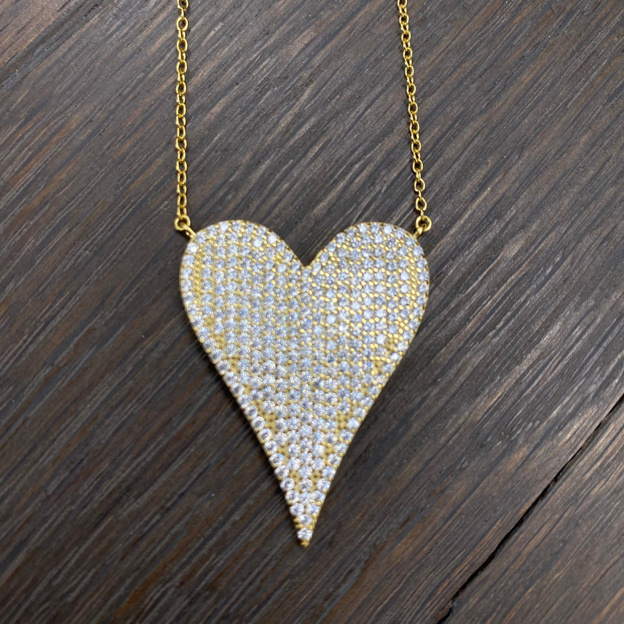 Large pavé cz heart necklace - sterling silver, gold vermeil