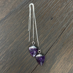 Gemstone drop thread earrings - sterling