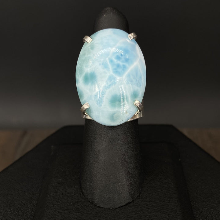 Larimar cuff ring - silver tone