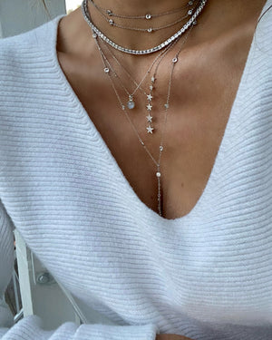 Bezel cz lariat necklace - sterling silver