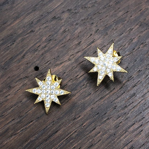 Pavé cz star stud earrings - sterling, rose gold, yellow gold