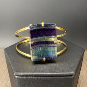 Fluorite cuff bracelet - gold