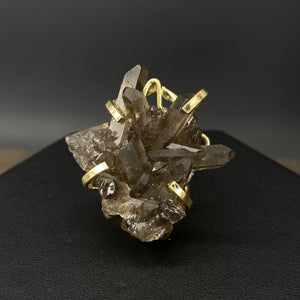 Smoky quartz cluster ring - gold